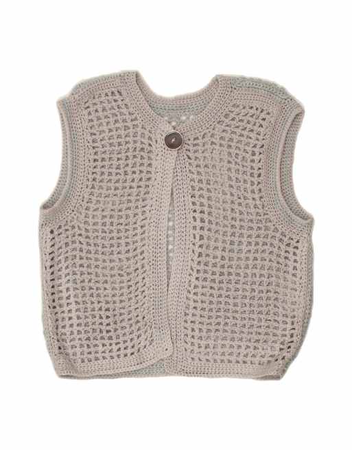 Vintage Sleeveless Cardigan Sweater UK 14 Medium In Grey