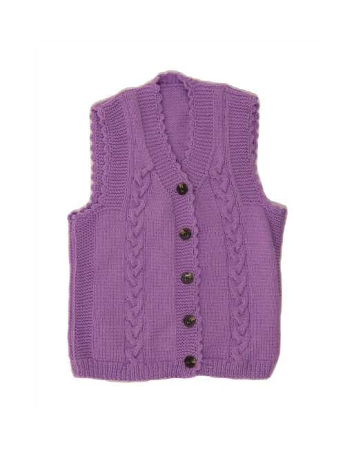 Vintage Sleeveless Cardigan Sweater UK 14 Medium In Purple