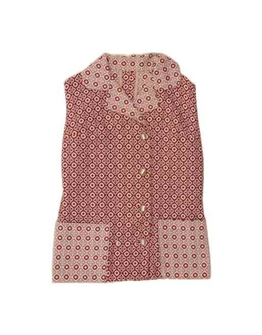 Vintage Sleeveless Cardigan Sweater UK 16 Large In Burgundy Geometric