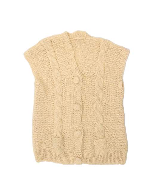 Vintage Sleeveless Cardigan Sweater UK 18 XL In Beige