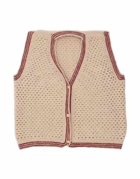 Vintage Sleeveless Cardigan Sweater UK 18 XL In Beige - view 1