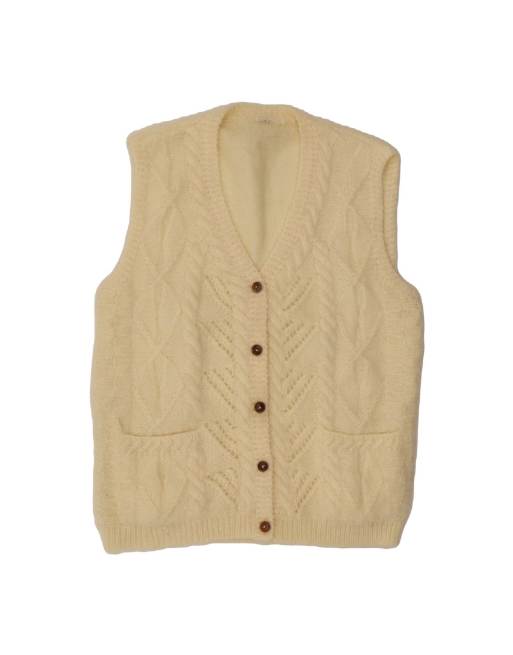 Vintage Sleeveless Cardigan Sweater UK 20 2XL In Beige