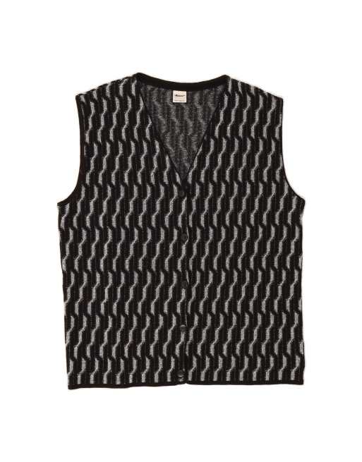Vintage Sleeveless Cardigan Sweater UK 20 2XL In Black Striped