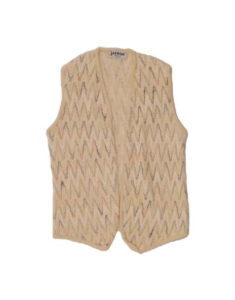 Vintage Sleeveless Cardigan Sweater UK 8 Small In Beige Chevron - view 1