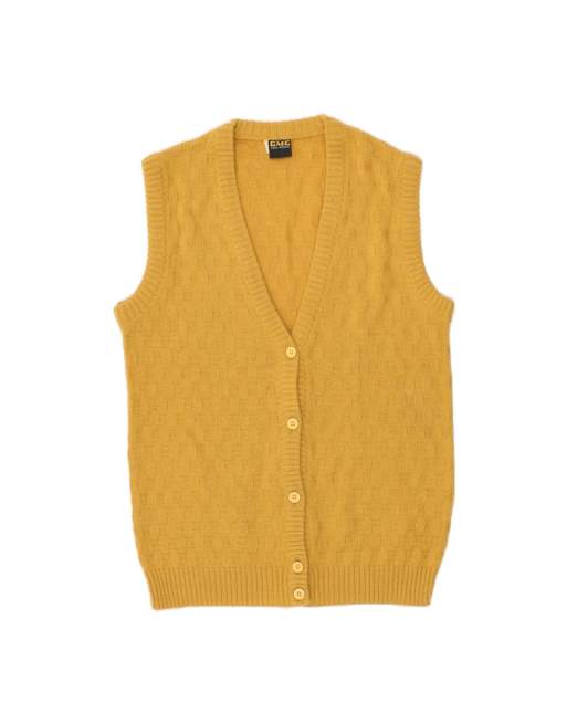 Vintage Sleeveless Cardigan Sweater US 4 Small In Yellow
