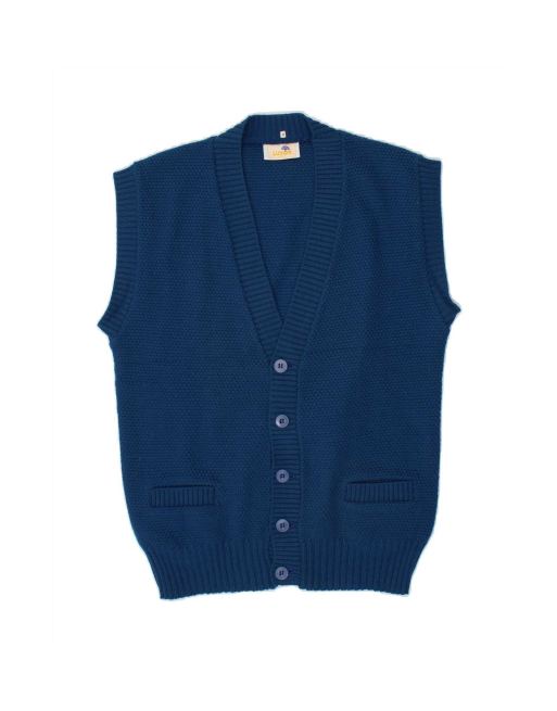 Vintage Sleeveless Cardigan Sweater US 8 Medium In Blue