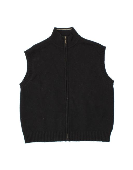 Vintage Sleeveless Cardigan Sweater XL In Black Wool
