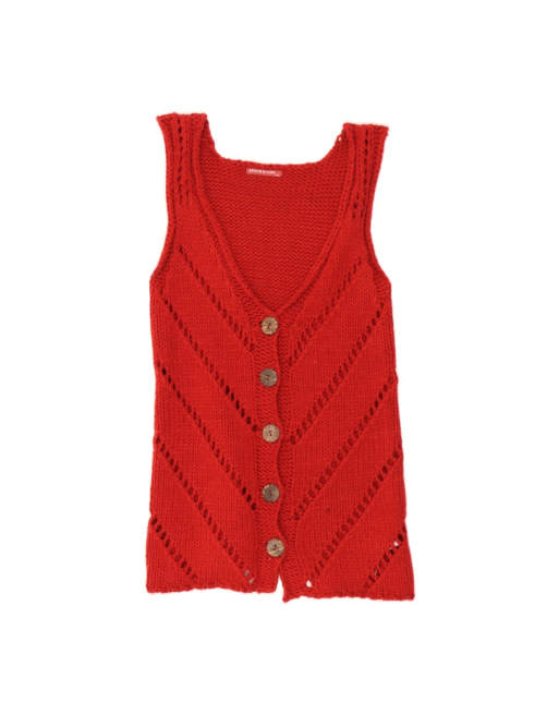 Vintage Sleeveless Cardigan UK 14 Large In Red Wool