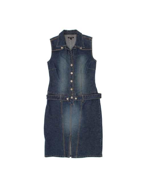 Vintage Sleeveless Denim Dress UK 10 Small In Blue