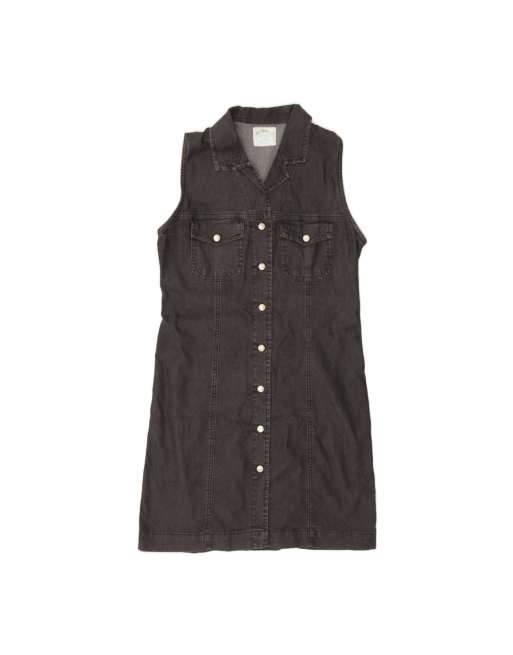 Vintage Sleeveless Denim Dress UK 10 Small In Grey