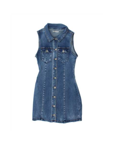 Vintage Sleeveless Denim Dress UK 6 XS In Blue - view 1