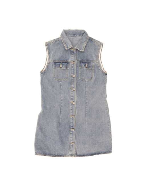 Vintage Sleeveless Denim Shirt Dress UK 14 Medium In Blue