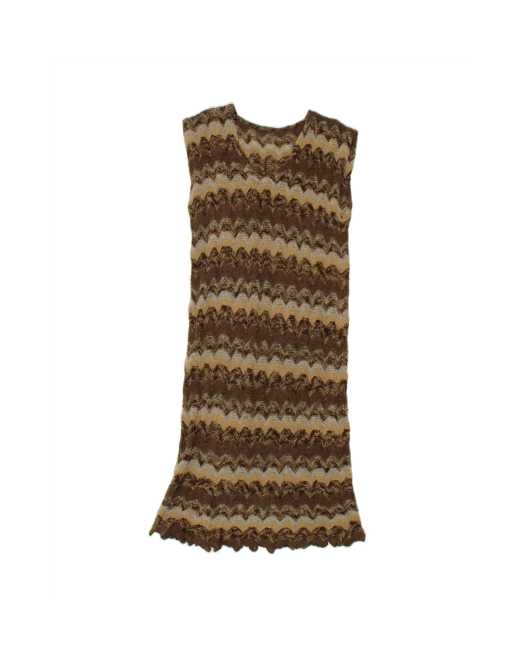 Vintage Sleeveless Jumper Dress UK 16 Large In Brown Chevron