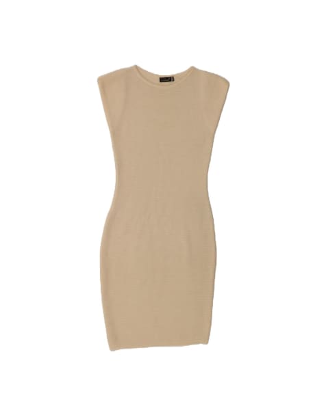 Vintage Sleeveless Knit Bodycon Dress UK 10 Small In Off In White Wool - view 1