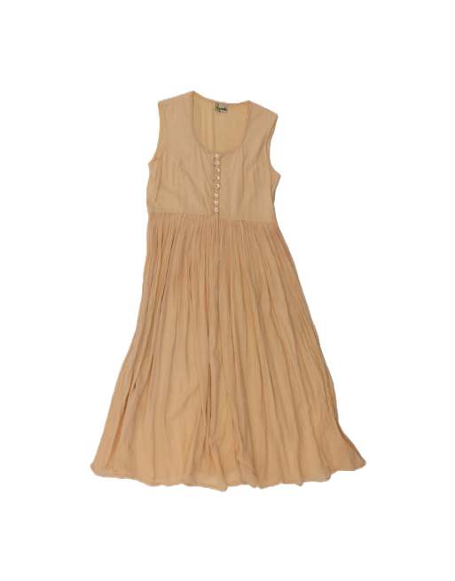 Vintage Sleeveless Maxi Dress UK 14 Medium In Beige