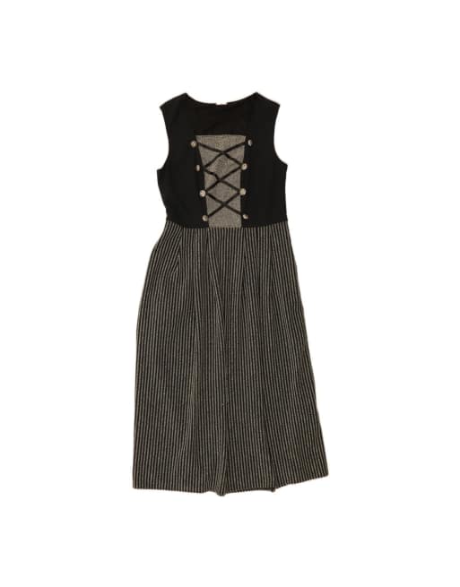 Vintage Sleeveless Maxi Dress UK 14 Medium In Black Striped