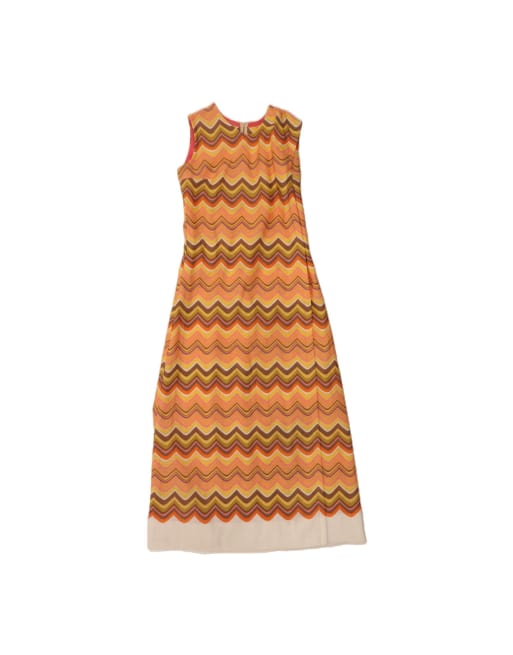 Vintage Sleeveless Maxi Dress UK 8 Small In Orange Chevron