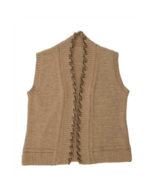 Vintage Sleeveless Open Cardigan Sweater It 46 Large In Beige Wool