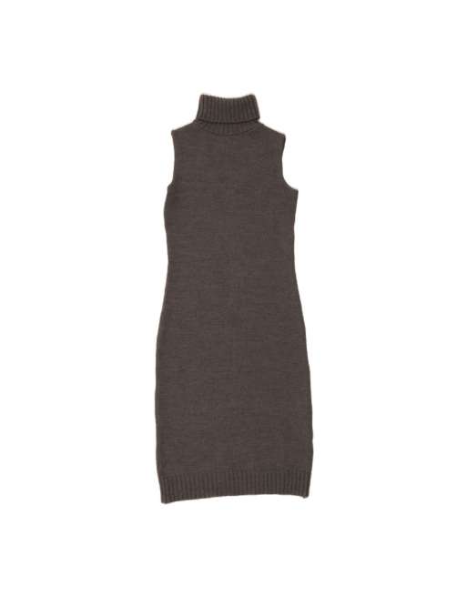 Vintage Sleeveless Roll Neck Jumper Dress UK 12 Medium In Grey