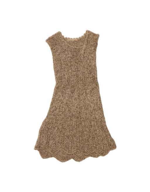 Vintage Sleeveless See Through Jumper Dress UK 4 XS In Brown Floral