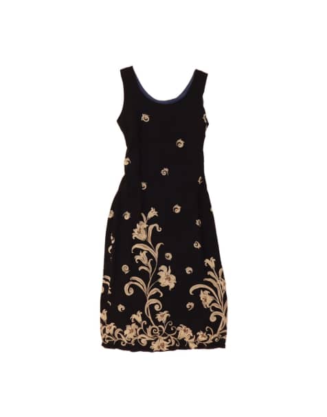 Vintage Sleeveless Sheath Dress UK 12 Medium In Black Floral - view 1