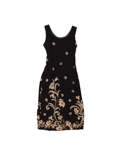 Vintage Sleeveless Sheath Dress UK 12 Medium In Black Floral