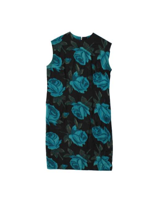 Vintage Sleeveless Sheath Dress UK 14 Medium In Black Floral