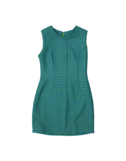 Vintage Sleeveless Sheath Dress UK 8 Small In Turquoise Geometric