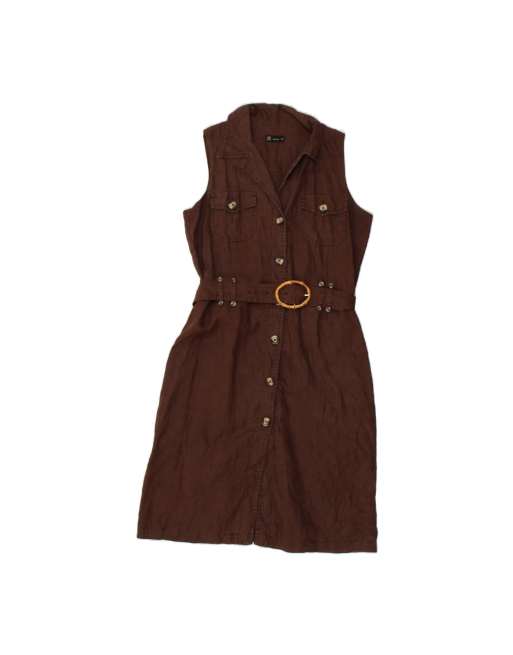 Vintage Sleeveless Shirt Dress It 44 Medium In Brown