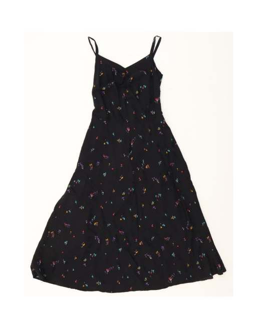Vintage Sleeveless Slip Dress UK 8 Small In Black Floral