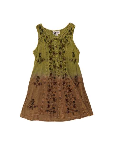 Vintage Sleeveless Tunic Dress One Size In Green Floral - view 1