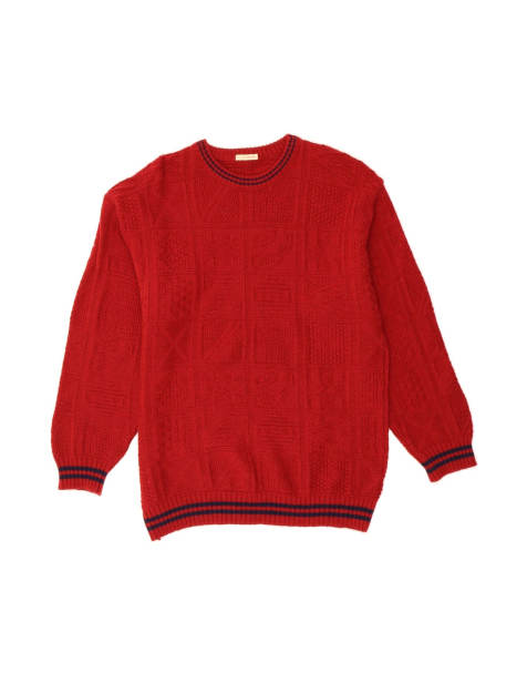 Vintage Slim Fit Crew Neck Jumper Sweater EU 54 XL In Red Geometric - view 1