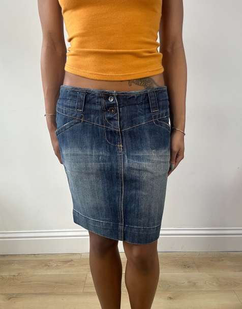 Vintage slim fit denim midi skirt in bleach wash blue - view 1
