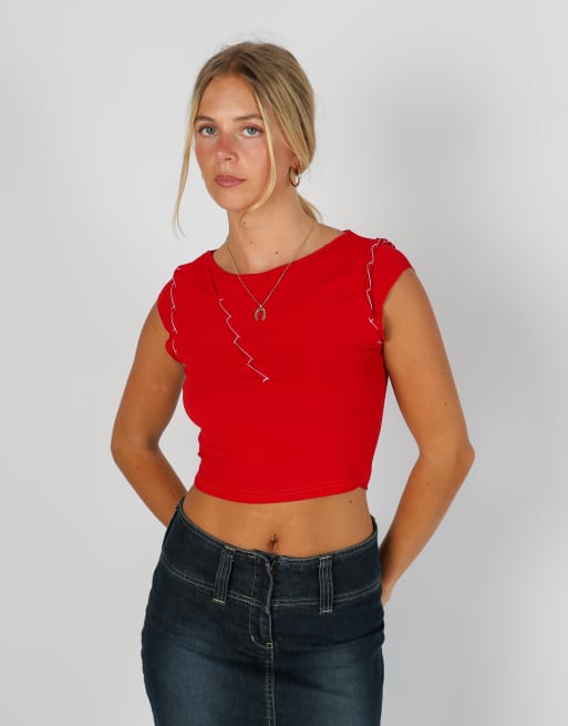 Vintage slimfit S woven top in red