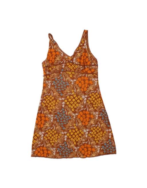 Vintage Slip Dress UK 12 Medium In Brown Floral