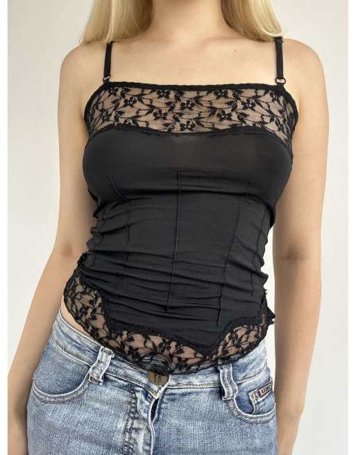 Vintage small fitted vest top in black, 1 of 4