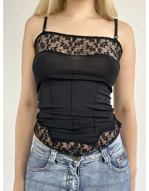Vintage small fitted vest top in black, 3 of 4