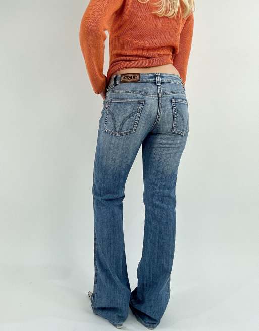 Vintage small low rise flared jeans in blue, 3 of 4