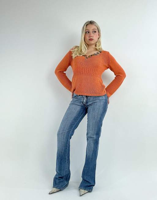 Vintage small low rise flared jeans in blue, 4 of 4