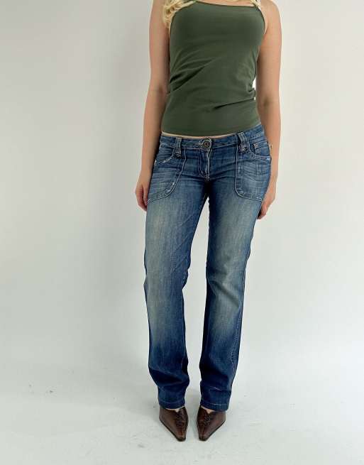 Vintage small low rise straight leg jeans in blue, 1 of 4