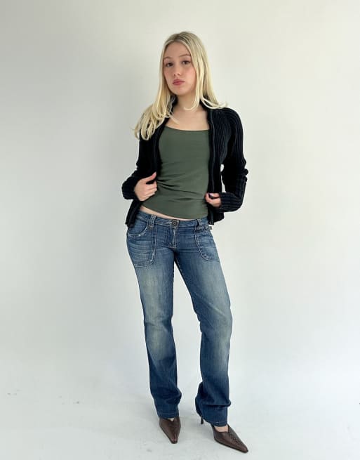 Vintage small low rise straight leg jeans in blue, 4 of 4