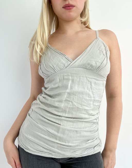 Vintage small ruched camisole top in grey, 3 of 4