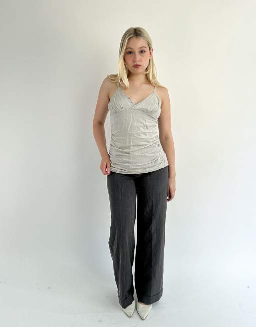 Vintage small ruched camisole top in grey, 4 of 4