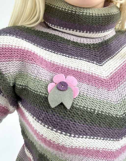 Vintage small striped high neck sleeveless jumper in lilac and green, 3 of 4
