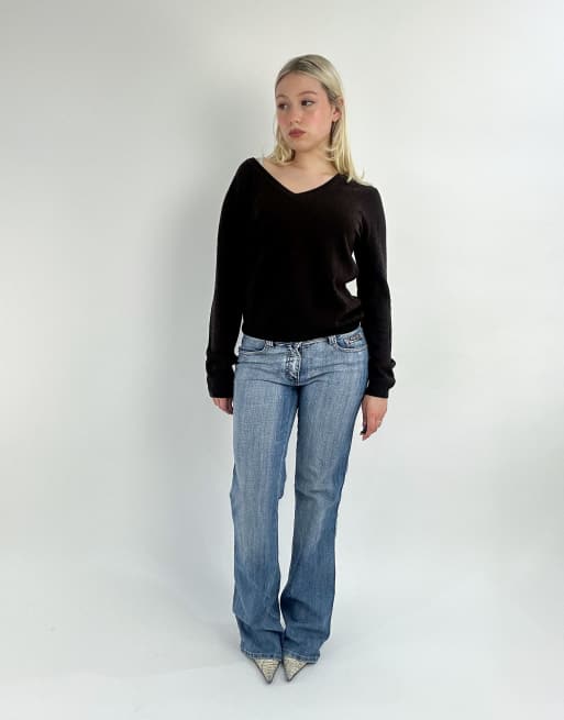 Vintage small V-neck knit jumper in brown, 4 of 4