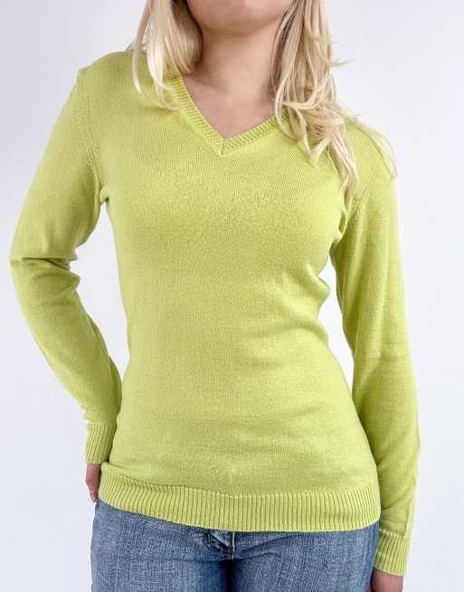 Vintage small V-neck knit jumper in yellow, 1 of 4