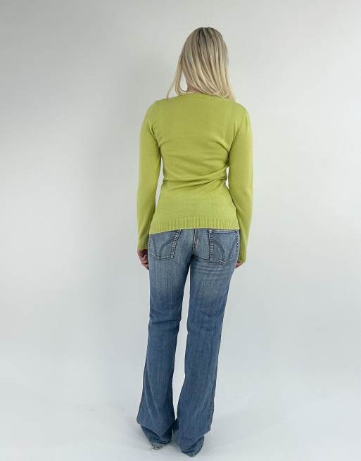 Vintage small V-neck knit jumper in yellow, 2 of 4