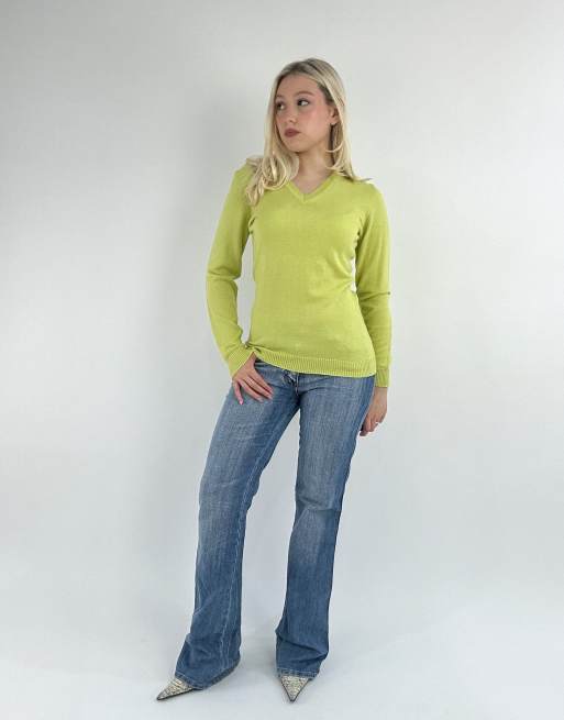 Vintage small V-neck knit jumper in yellow, 4 of 4