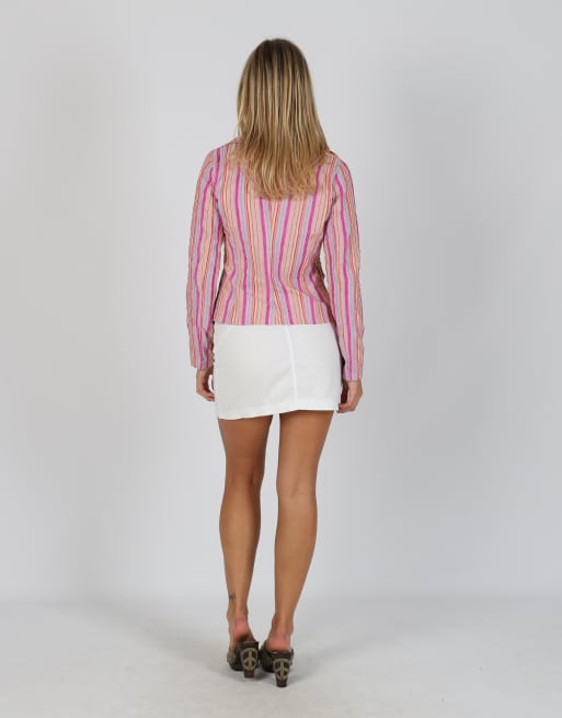 Vintage SMOGH S denim mini skirt in white, 3 of 4