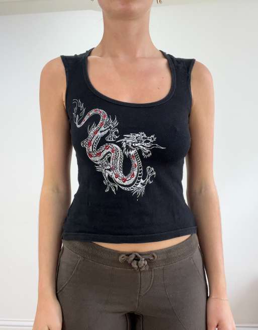 Vintage snake print tank top in black